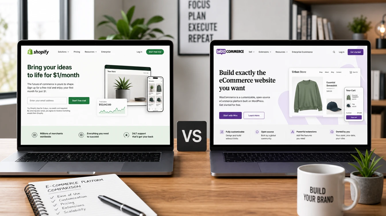 Two phones side by side comparing online shopping platforms