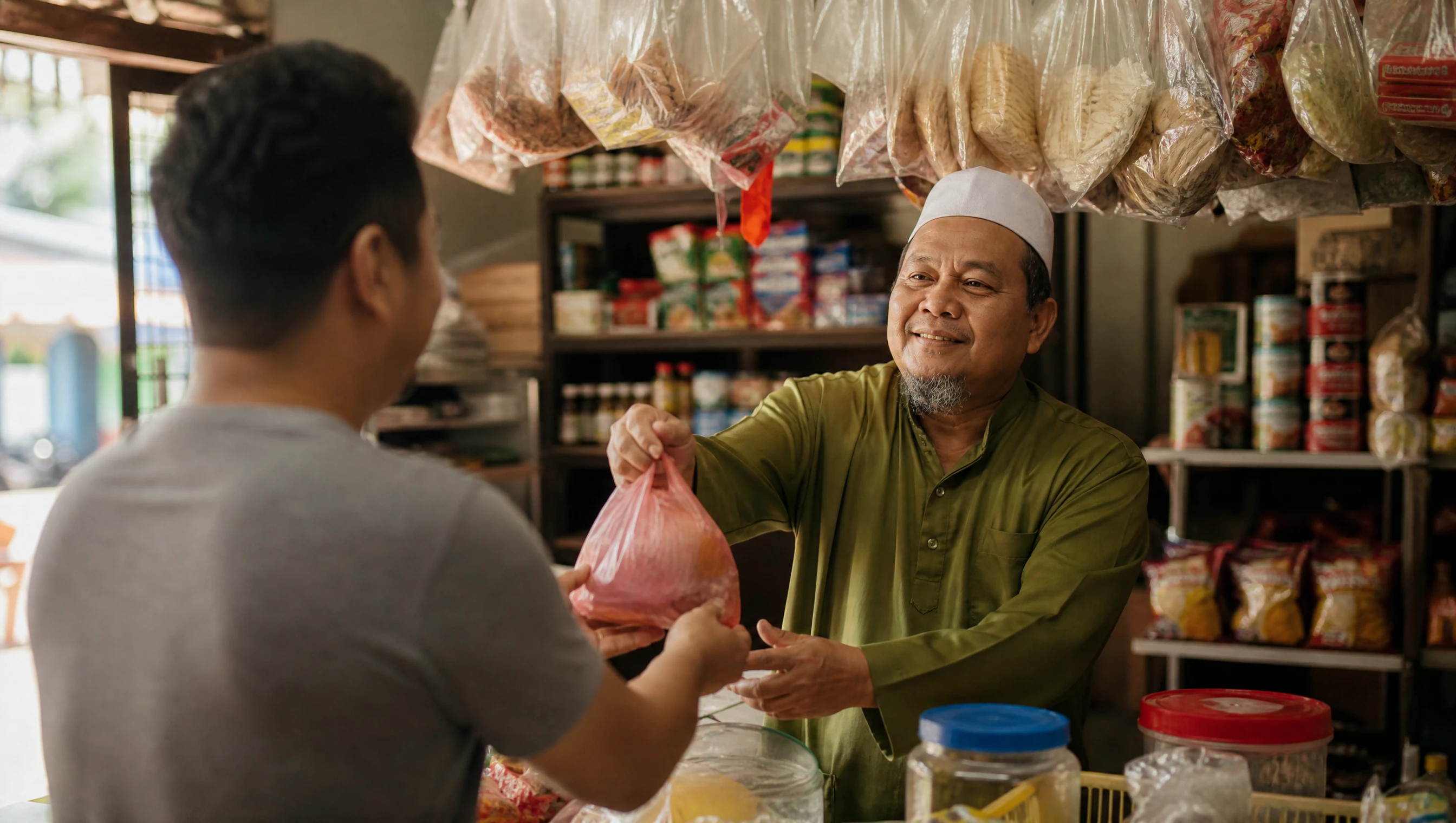 Pemilik kedai runcit Melayu di pekan kecil melayan pelanggan yang datang selepas jumpa kedai di Google