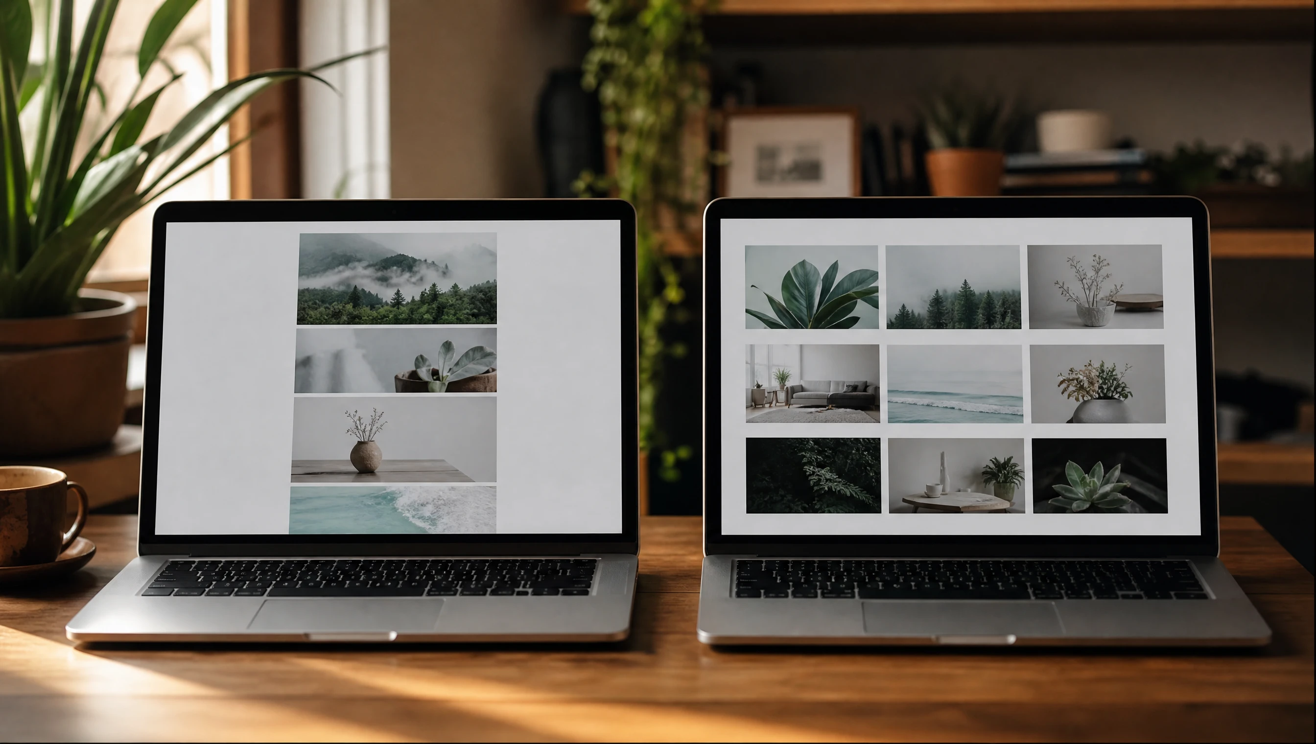 Perbandingan reka bentuk website satu page dan banyak page dipaparkan pada dua skrin laptop