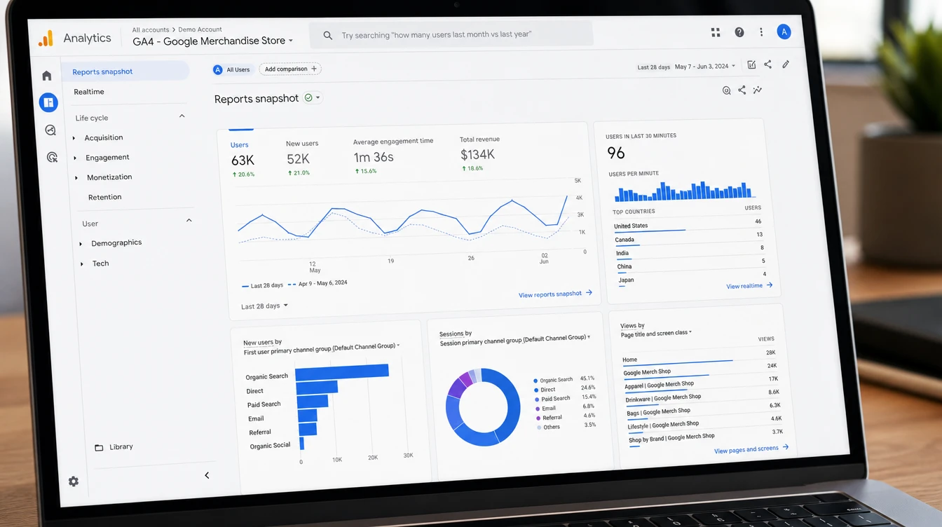 Website analytics dashboard showing traffic growth on a screen