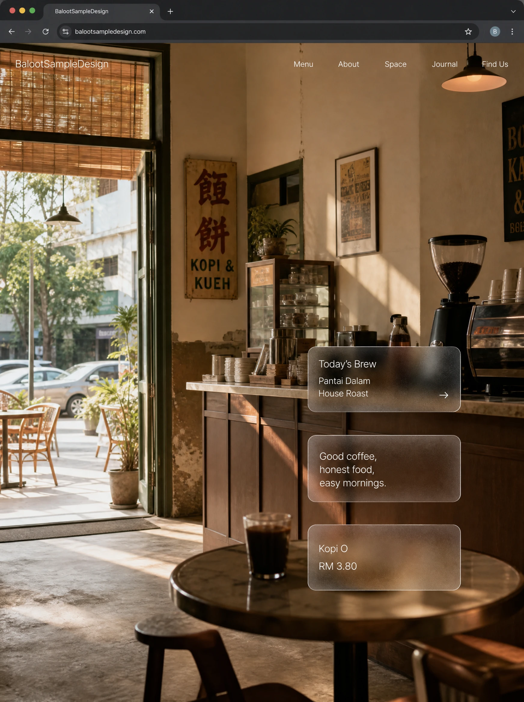 Café & Kopitiam website design concept by Baloot.my — full homepage layout for a Malaysian café & kopitiam business