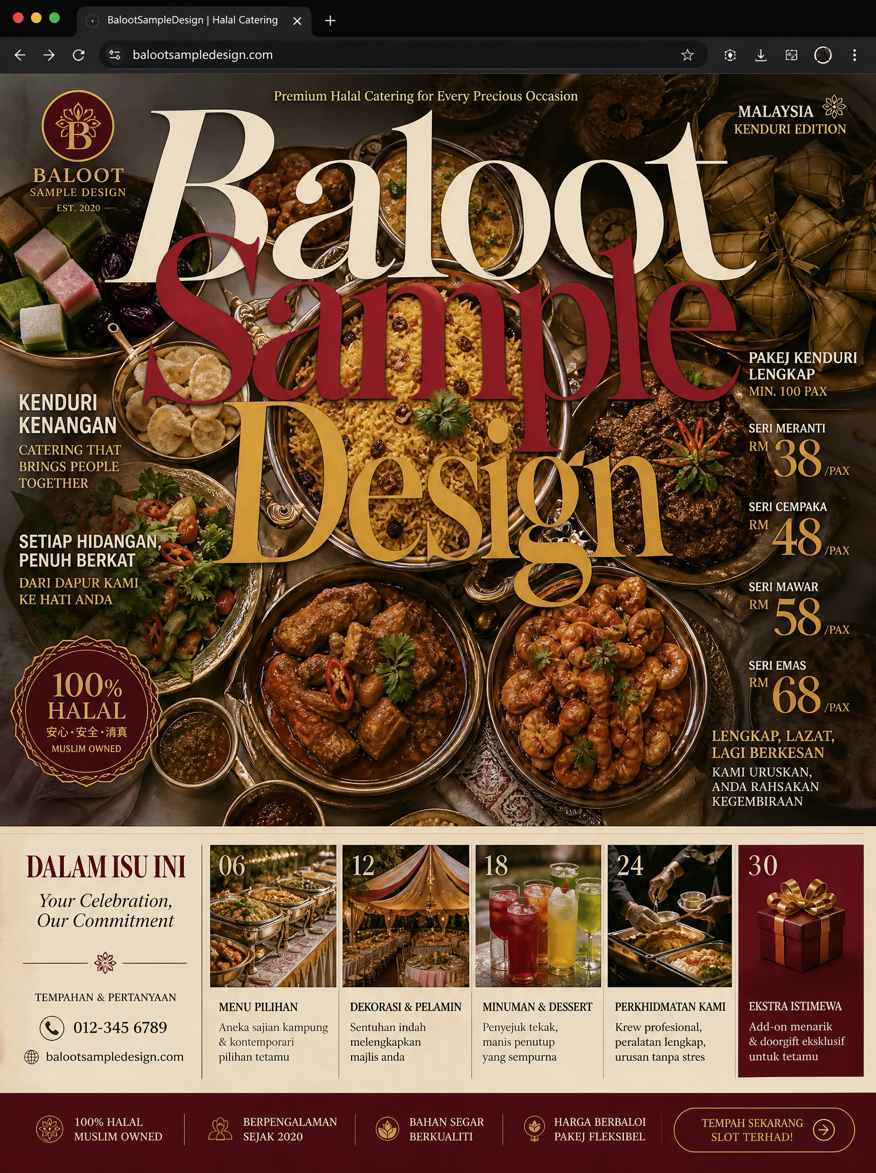Catering website design concept by Baloot.my — full homepage layout for a Malaysian catering business