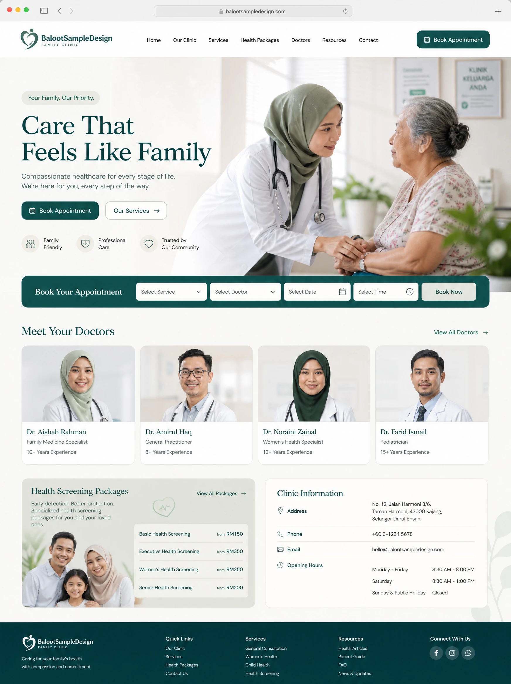 Medical Clinic website design concept by Baloot.my — full homepage layout for a Malaysian medical clinic business