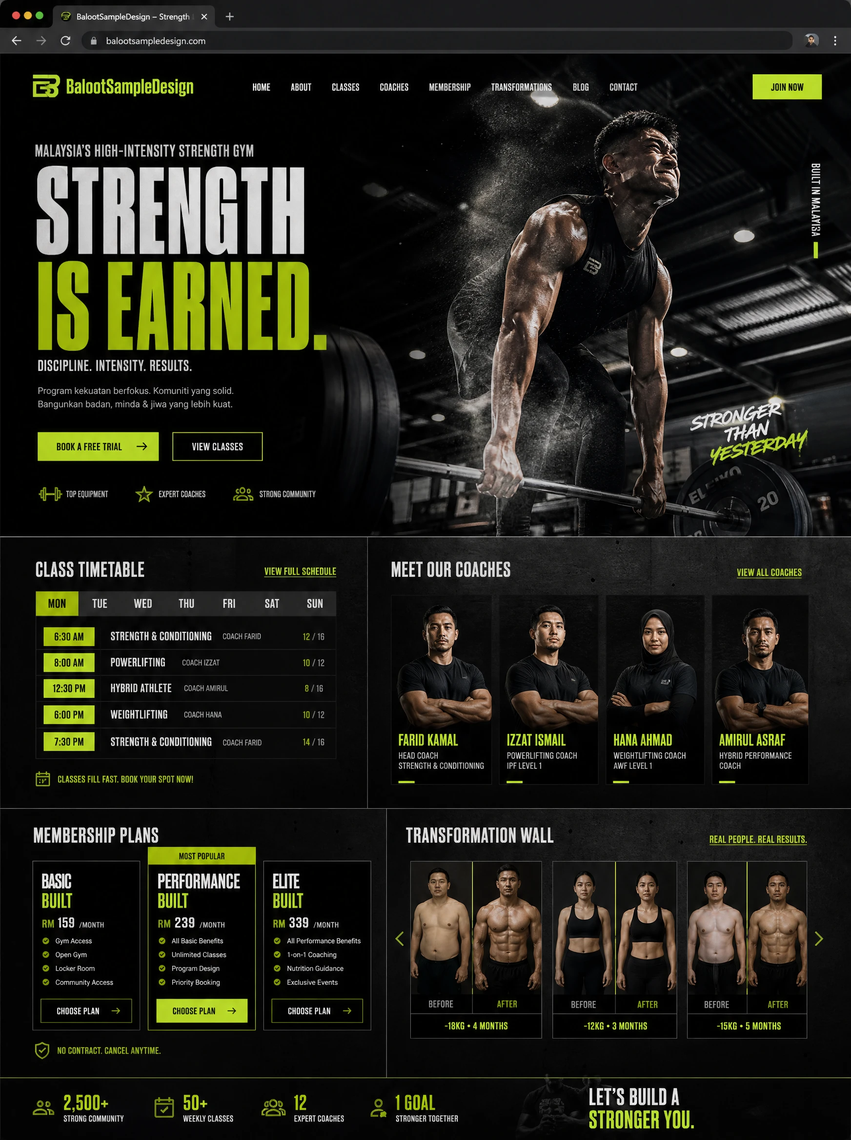 Gym & Fitness website design concept by Baloot.my — full homepage layout for a Malaysian gym & fitness business
