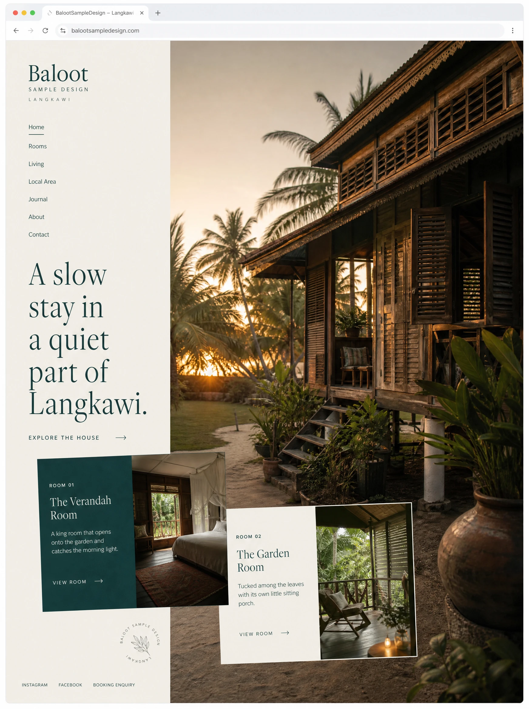 Homestay website design concept by Baloot.my — full homepage layout for a Malaysian homestay business