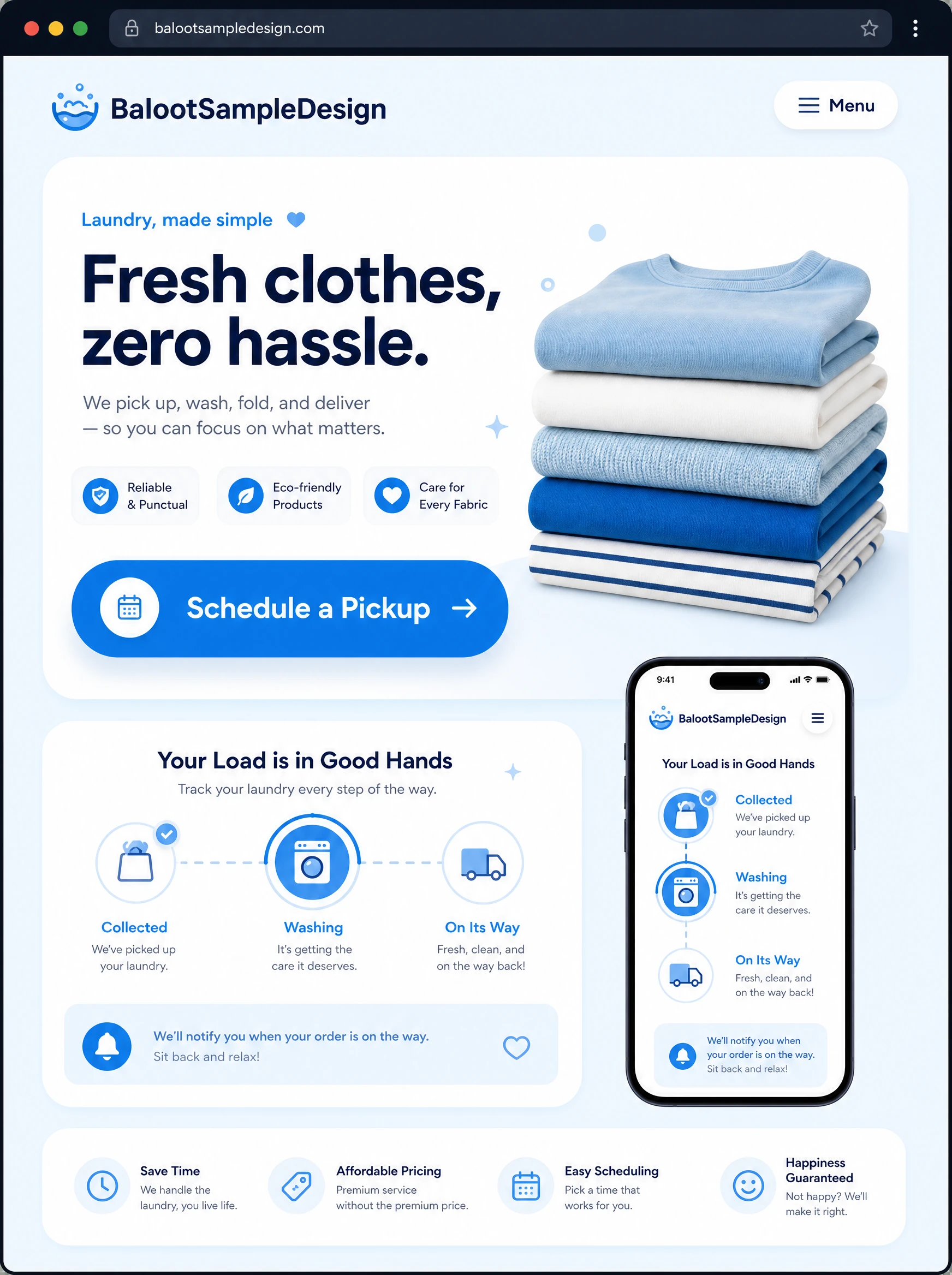 Laundry website design concept by Baloot.my — full homepage layout for a Malaysian laundry business