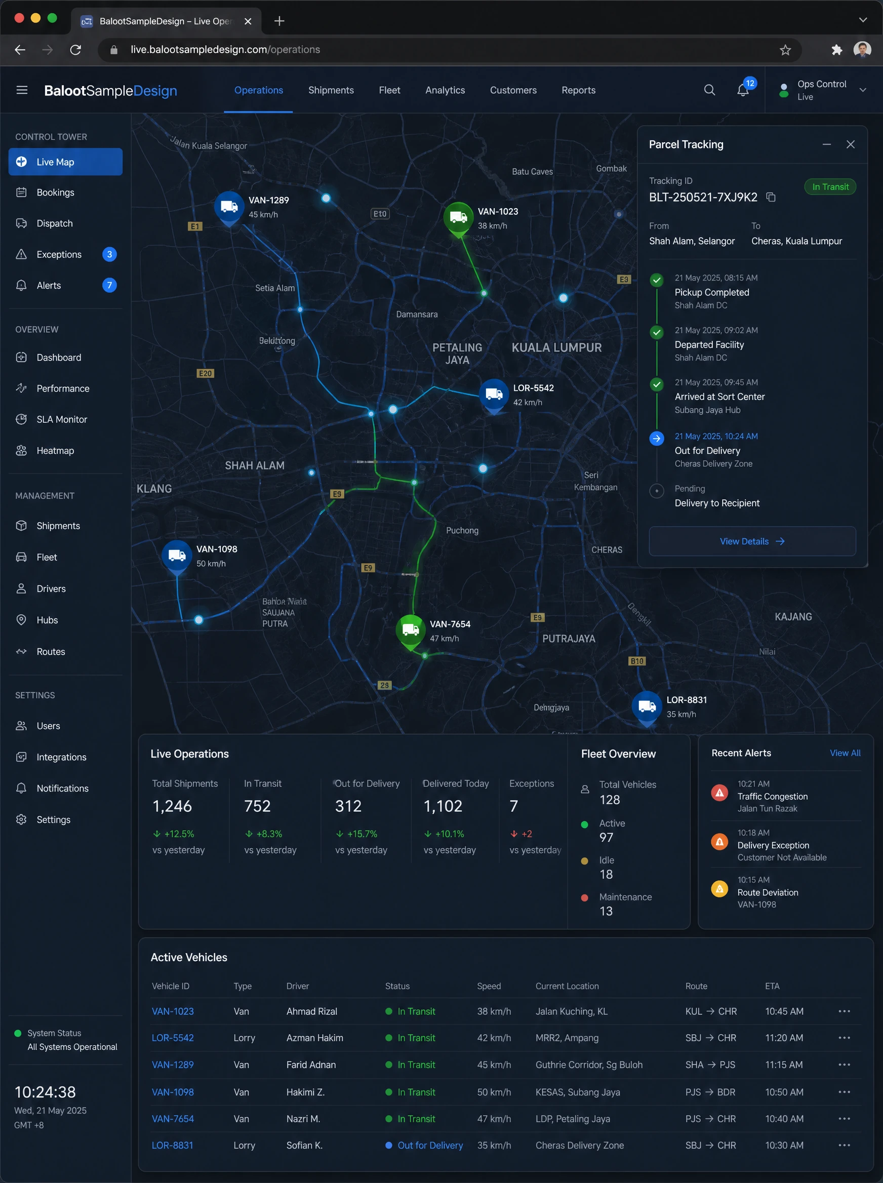 Logistics & Courier website design concept by Baloot.my — full homepage layout for a Malaysian logistics & courier business