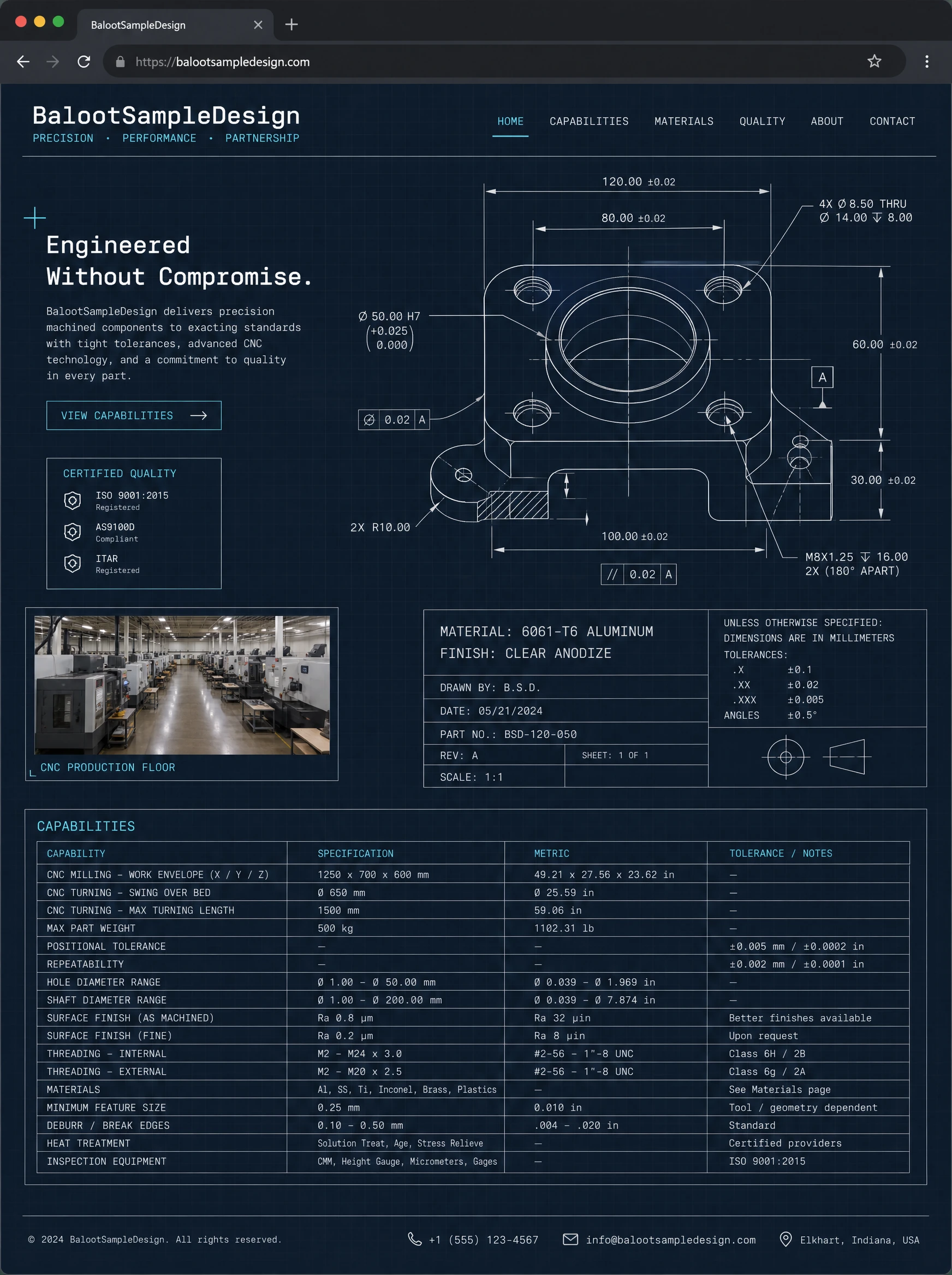 Manufacturing website design concept by Baloot.my — full homepage layout for a Malaysian manufacturing business