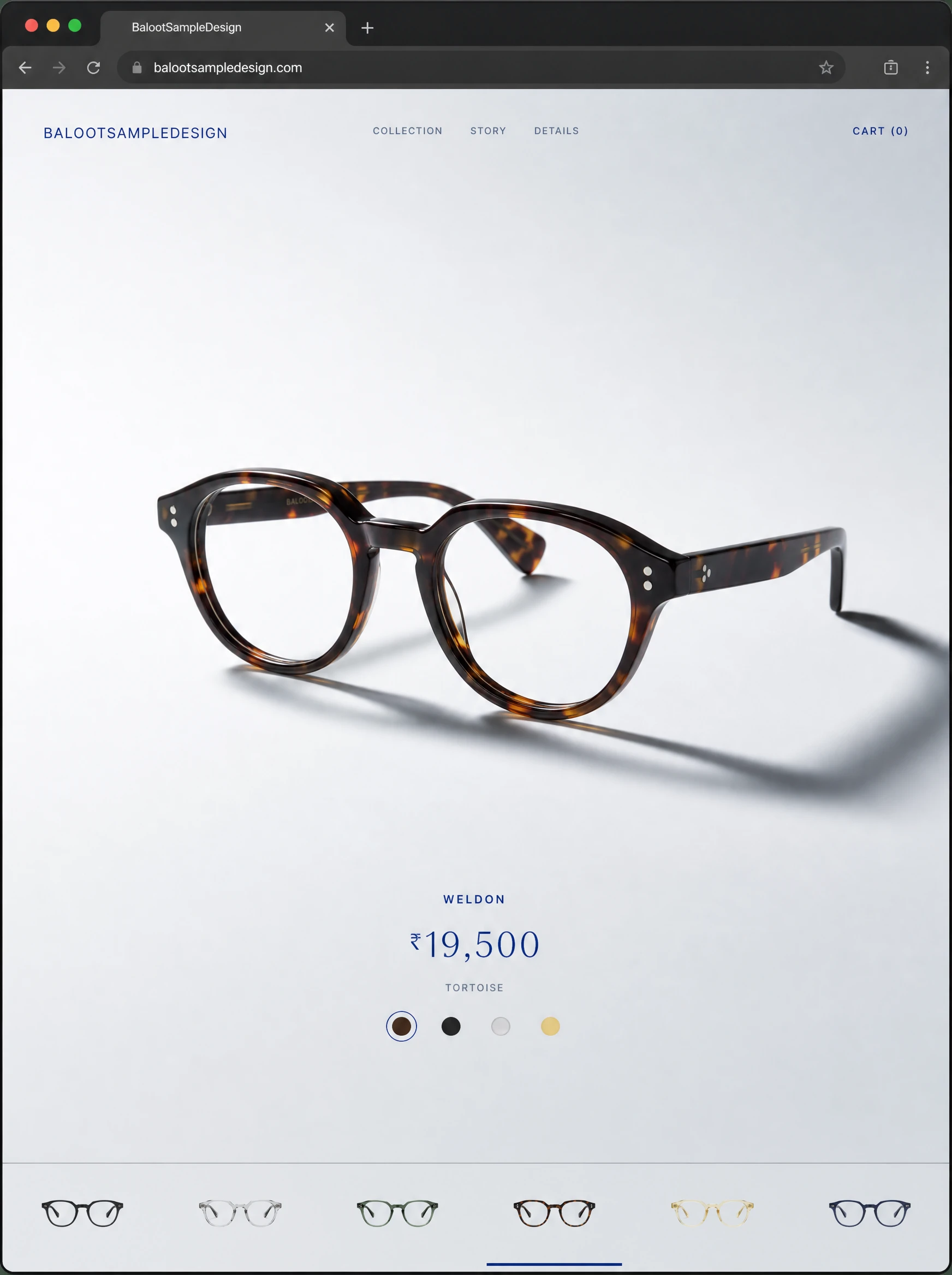 Optical Store website design concept by Baloot.my — full homepage layout for a Malaysian optical store business