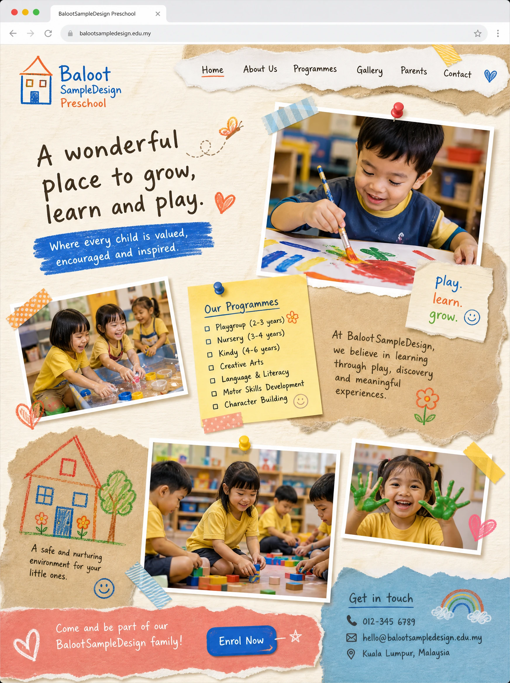 Preschool website design concept by Baloot.my — full homepage layout for a Malaysian preschool business
