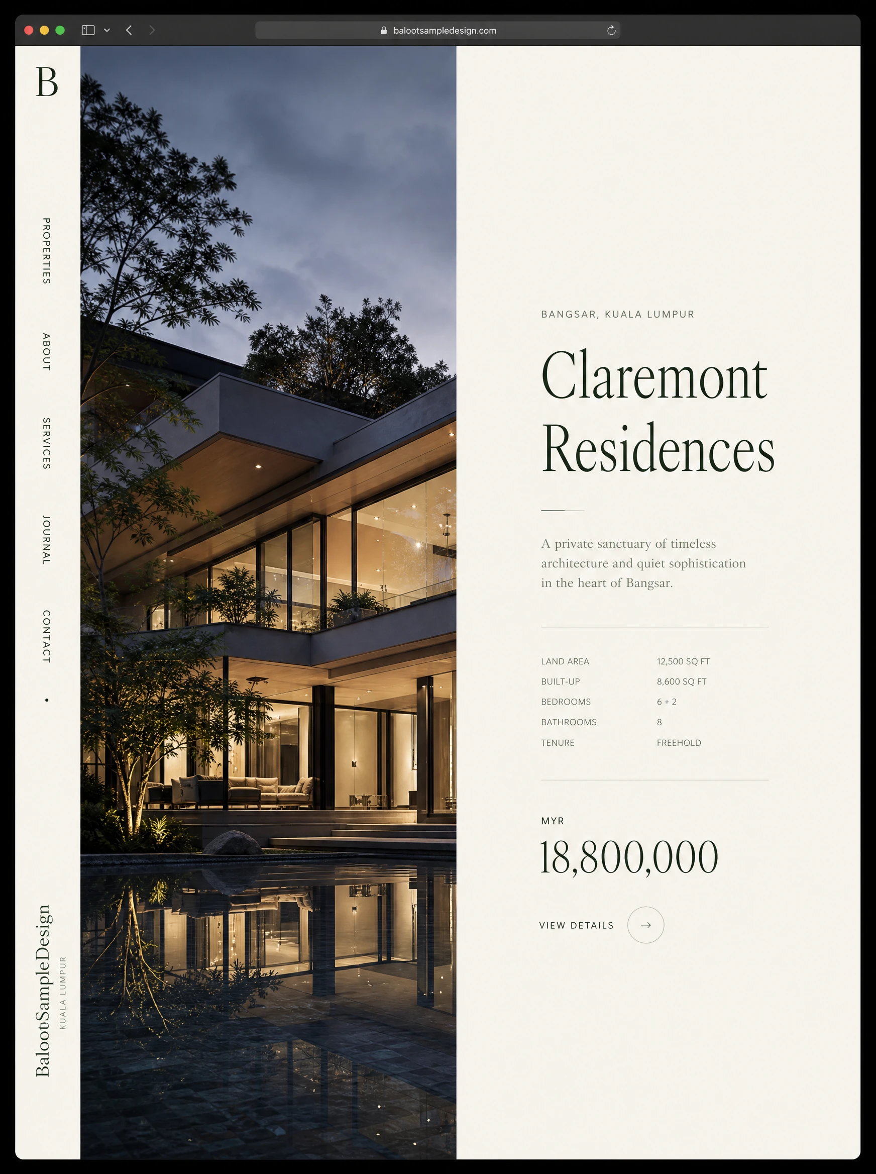 Property Agency website design concept by Baloot.my — full homepage layout for a Malaysian property agency business
