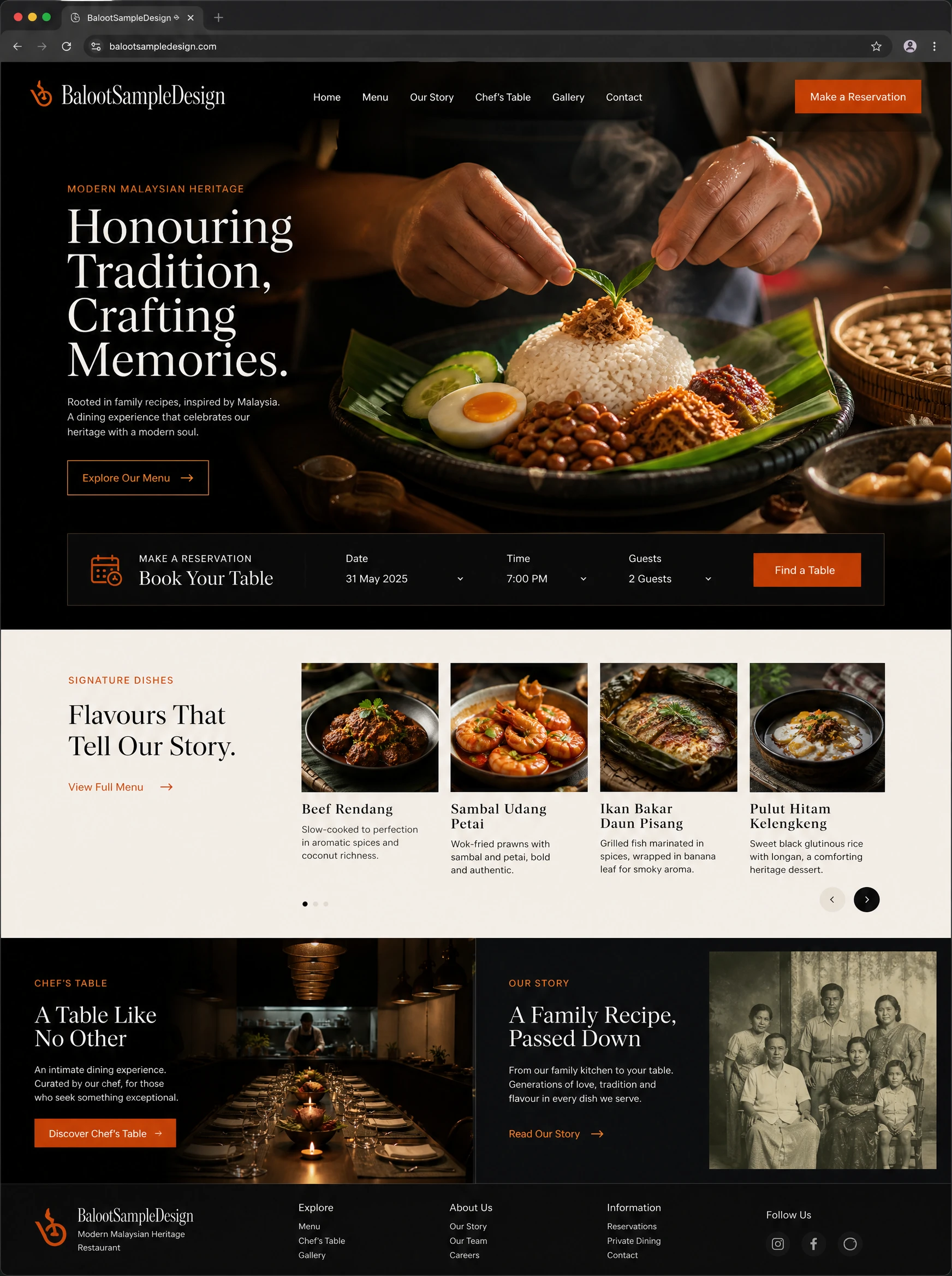 Restaurant website design concept by Baloot.my — full homepage layout for a Malaysian restaurant business