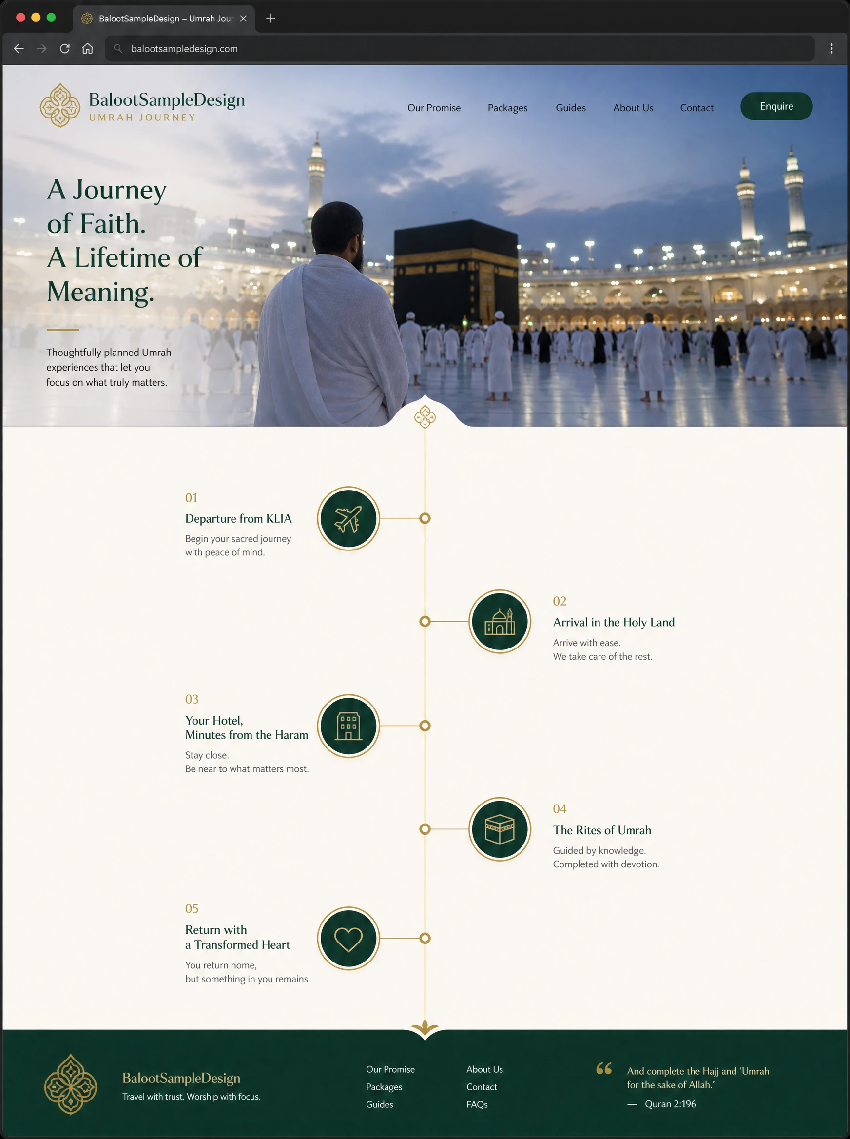 Umrah & Travel website design concept by Baloot.my — full homepage layout for a Malaysian umrah & travel business