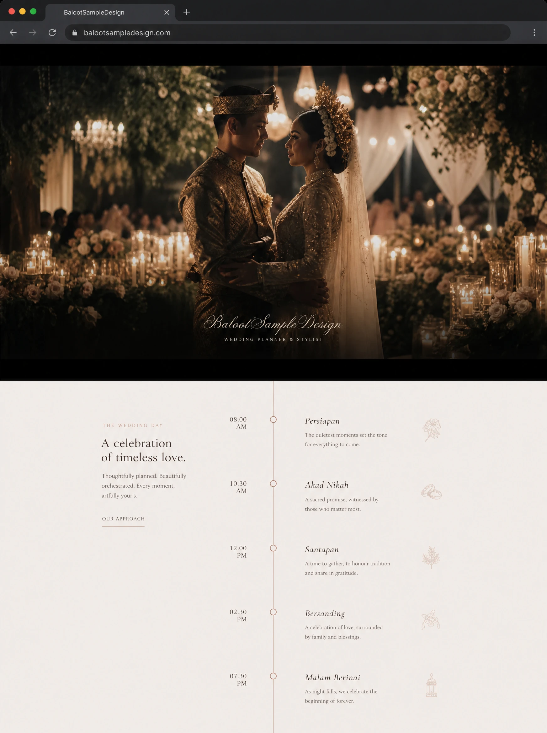 Wedding Planner website design concept by Baloot.my — full homepage layout for a Malaysian wedding planner business