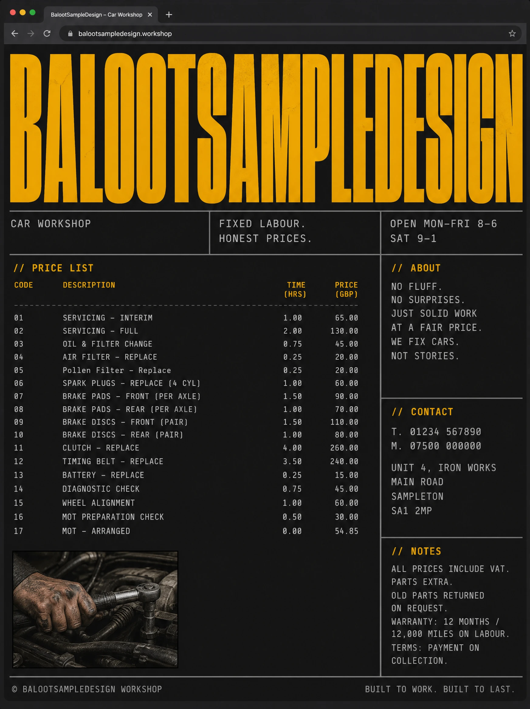 Car Workshop website design concept by Baloot.my — full homepage layout for a Malaysian car workshop business