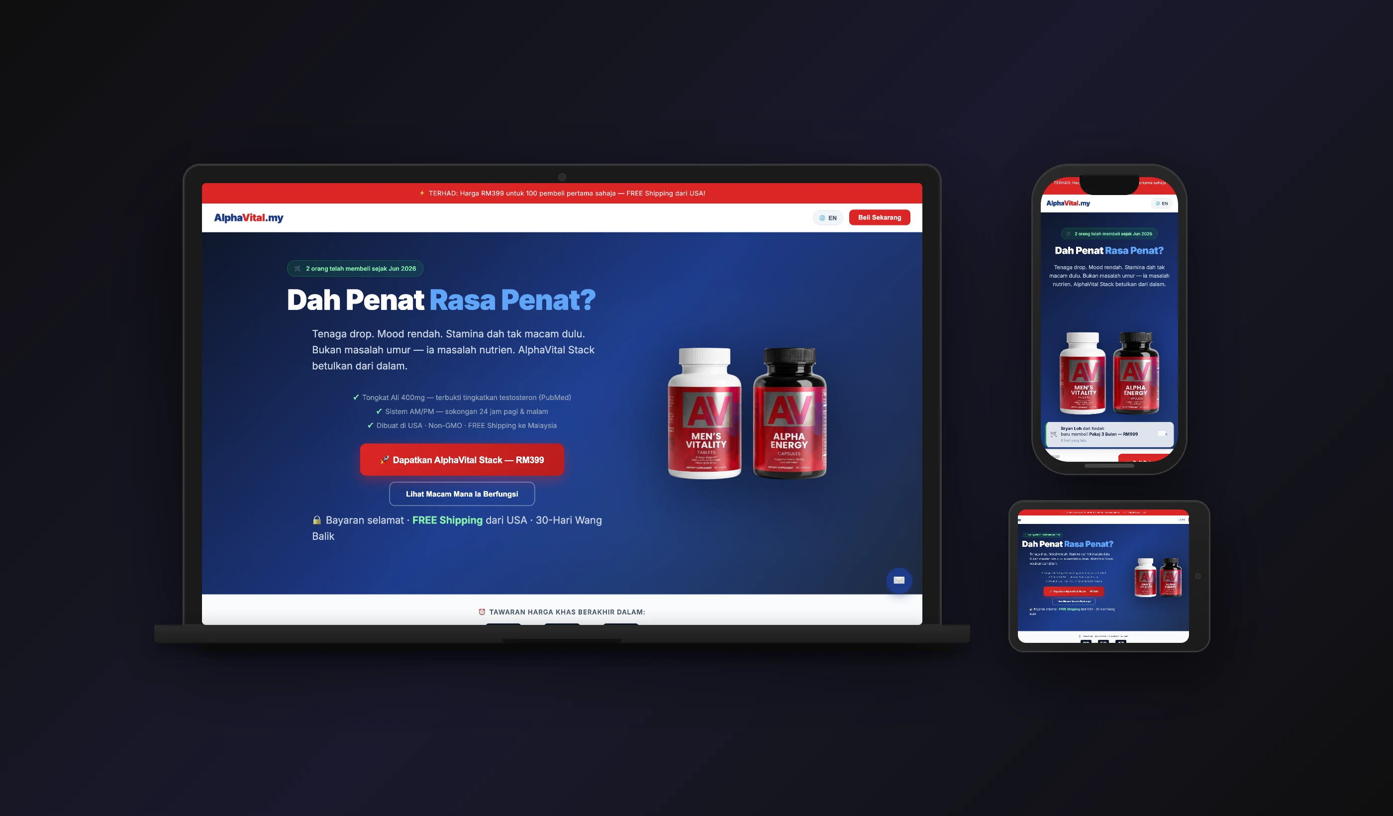 AlphaVital — desktop, tablet & mobile design