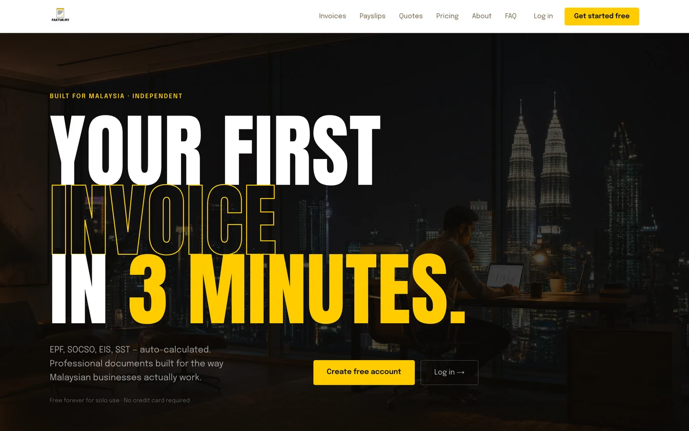 Faktur.my — Your first invoice in 3 minutes — invoicing built specifically for Malaysian businesses.