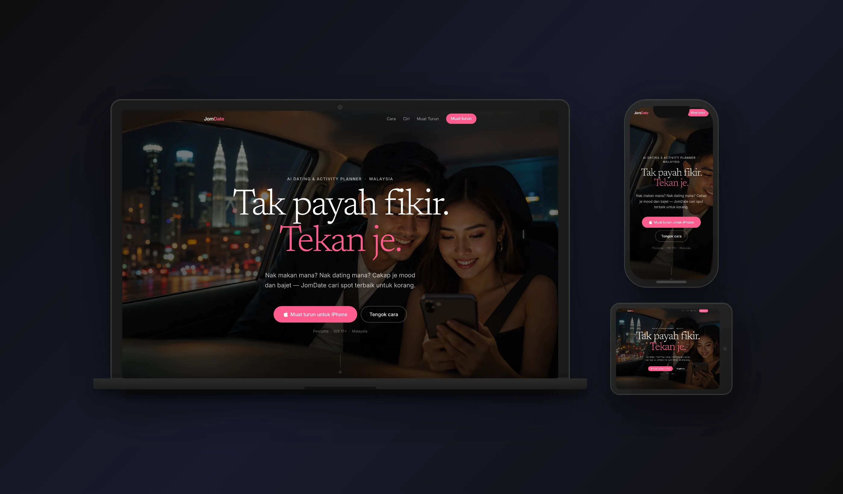 JomDate — desktop, tablet & mobile design
