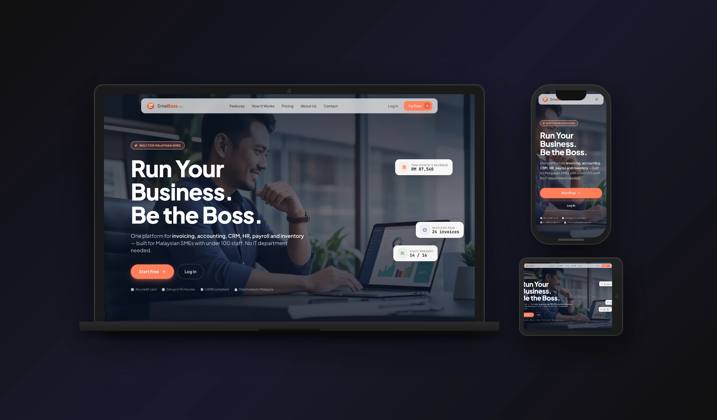 SMEBoss — desktop, tablet & mobile design