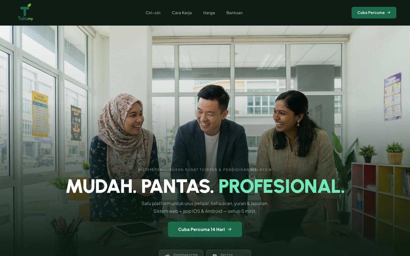 Tuis.my — Six modules. One platform. Running a tuition center has never been this effortless.