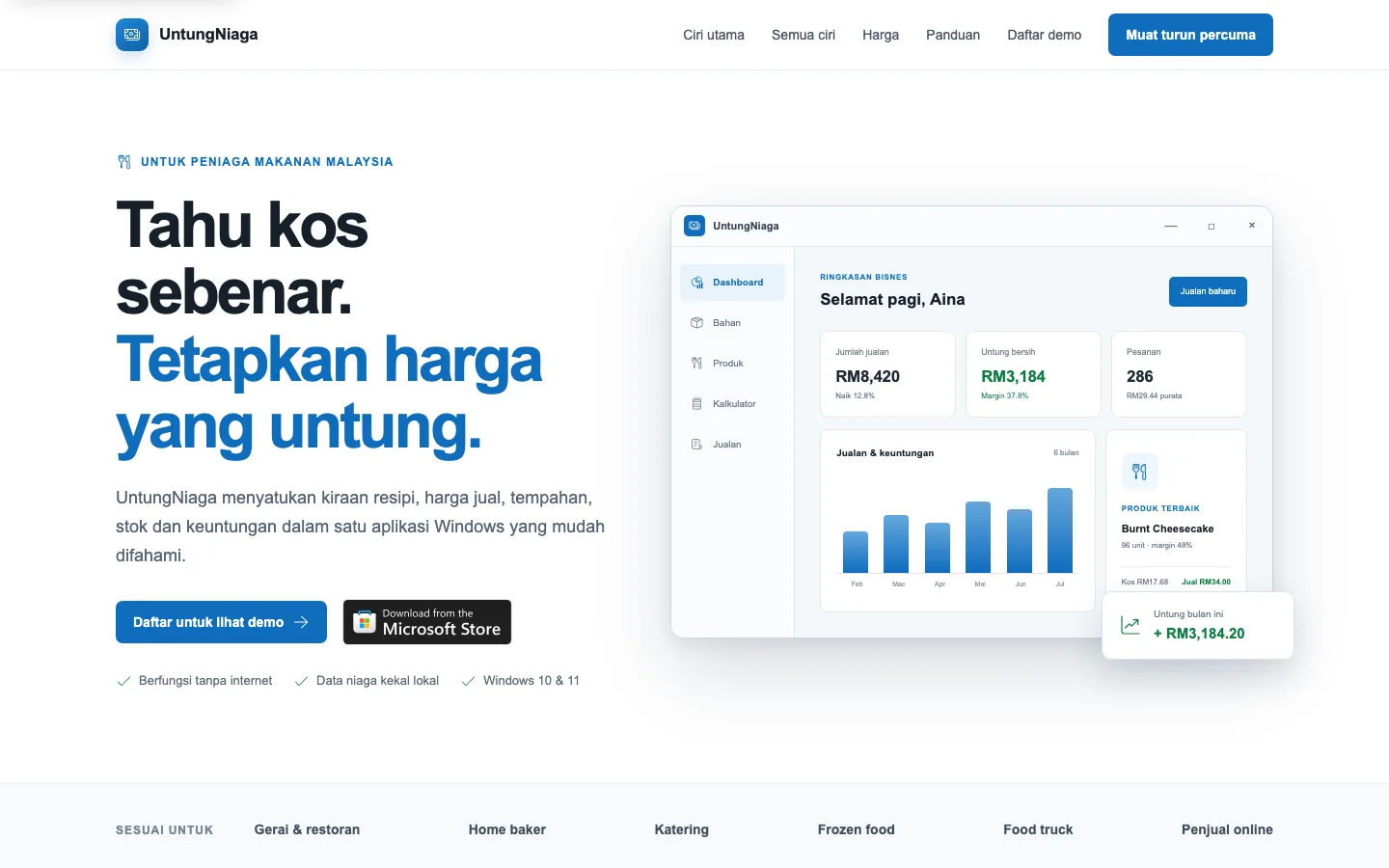 UntungNiaga — Tahu kos sebenar. Tetapkan harga yang untung.