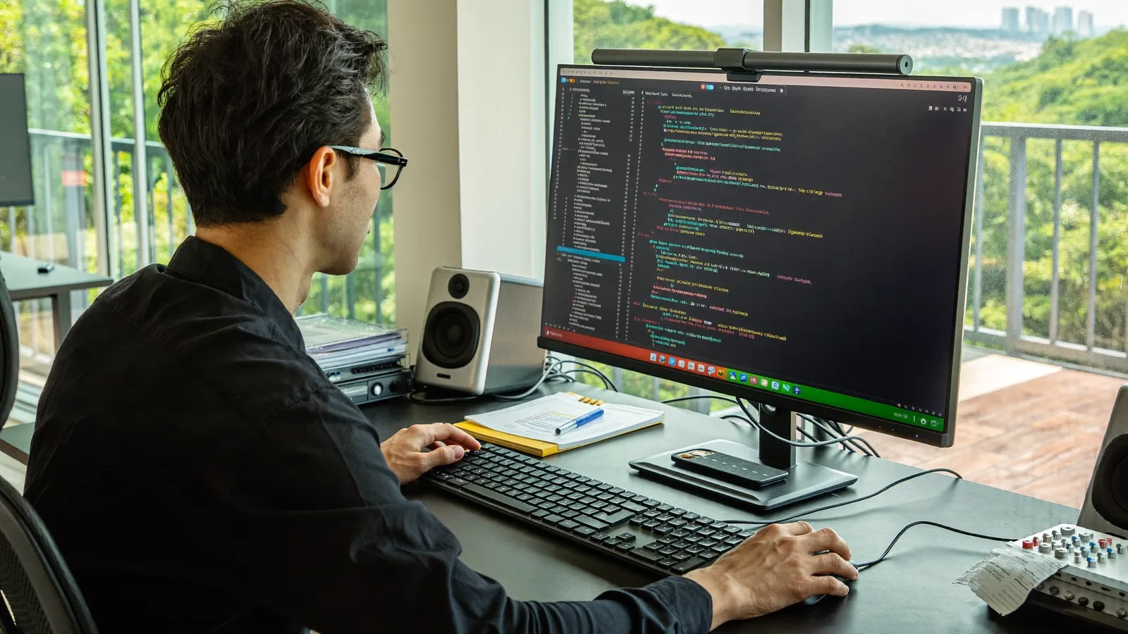 Windows software development — desktop application on a laptop