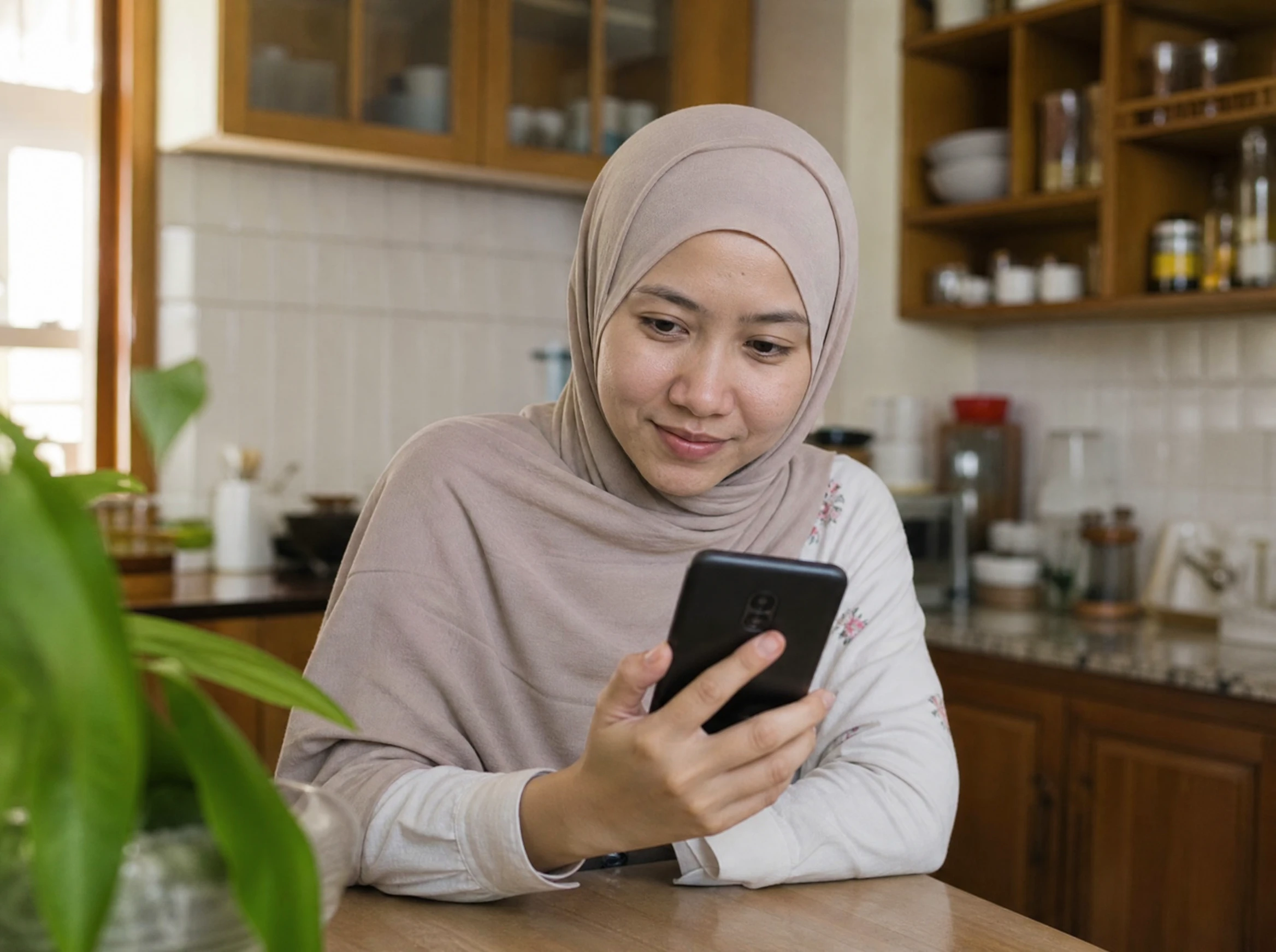 Malaysian woman reading a sale push notification on her phone