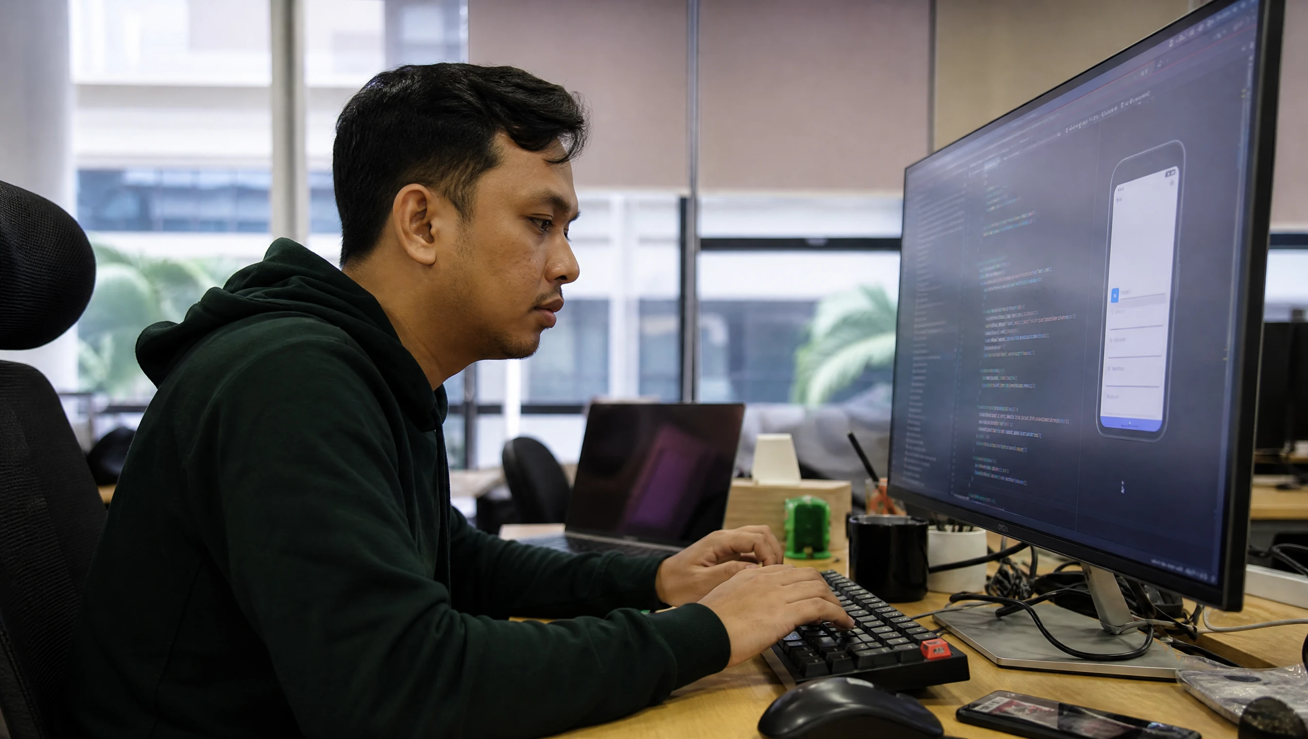Malaysian developer writing native mobile app code