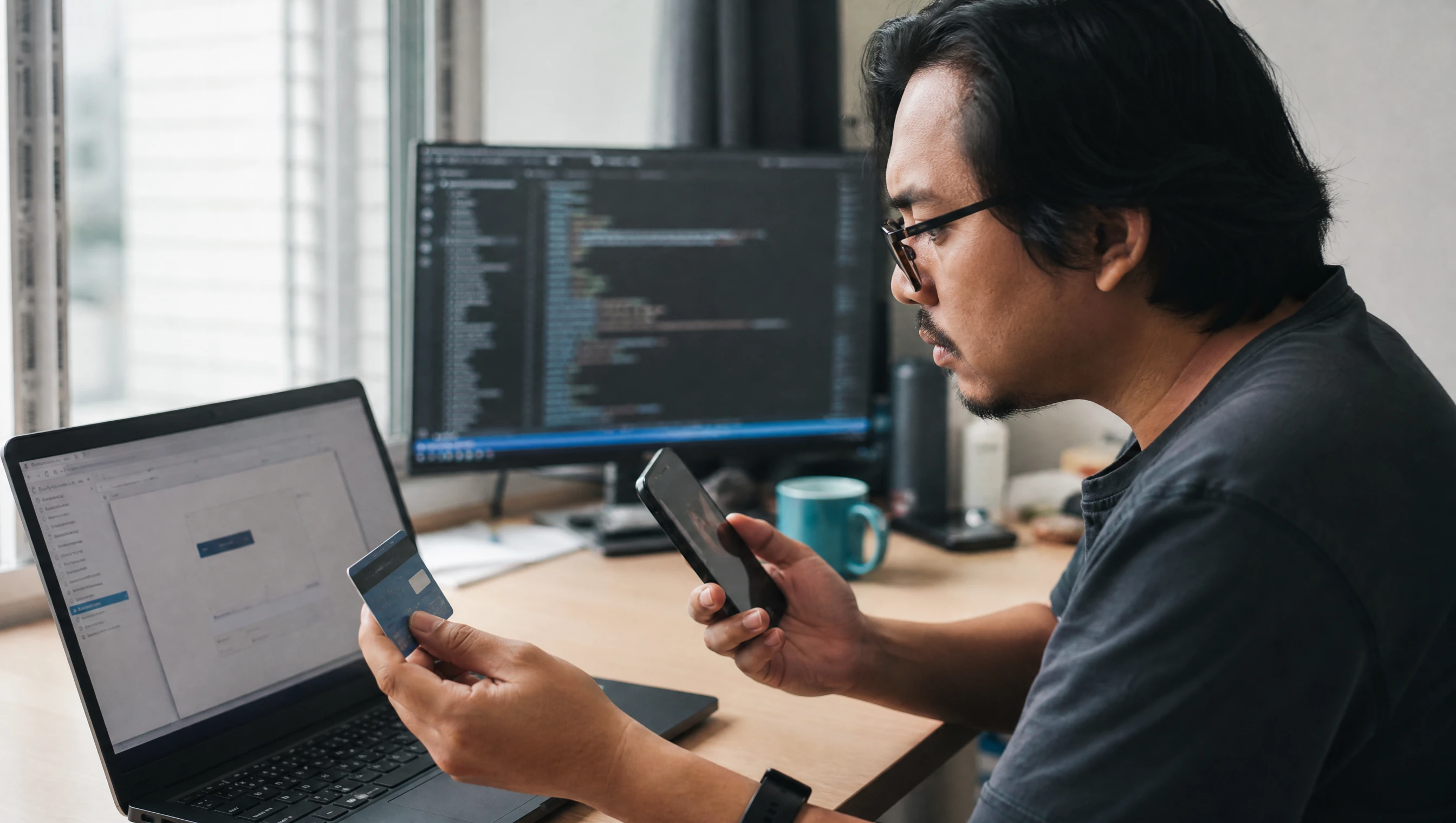 Malaysian developer testing an online store checkout and payment