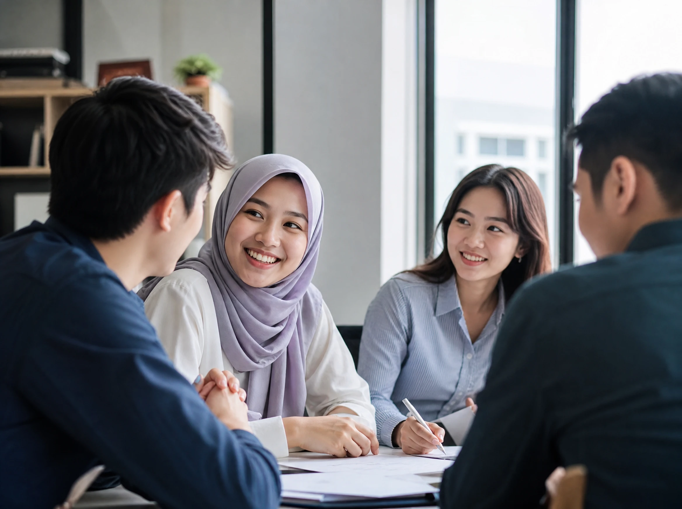 Malaysian professionals in a small office meeting