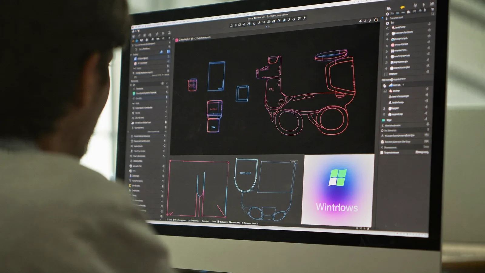 Designer working on Windows desktop app screens in Figma